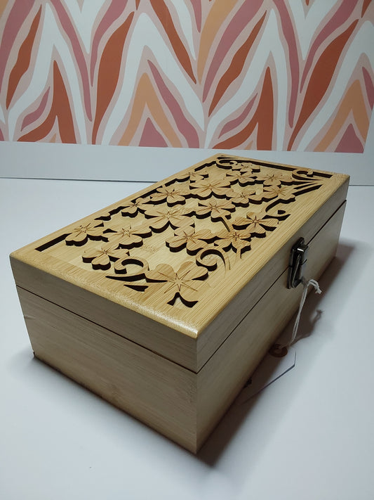 Wooden box with glass tubes for storage